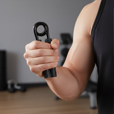 Main d'un homme serrant hand grip dans une salle