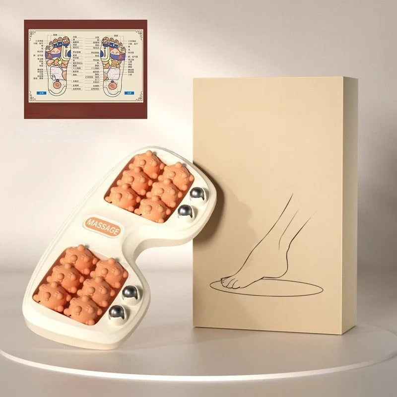 Rouleau de massage des pieds orange avec boîte et carte réflexologie