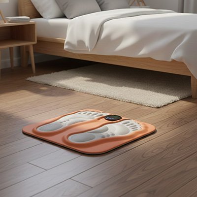 Appareil pour le massage des pieds pose près du lit