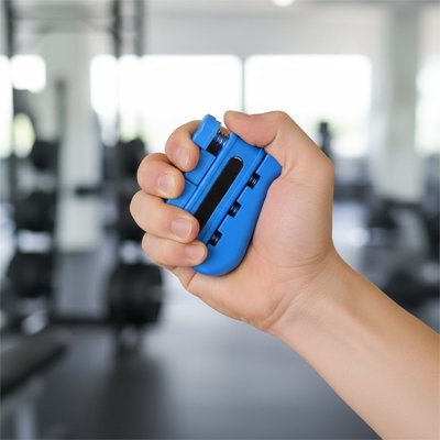Main serrant fermement un hand grip en salle de sport.