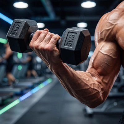Un bras musclé soulevant Haltères dans une salle de sport.