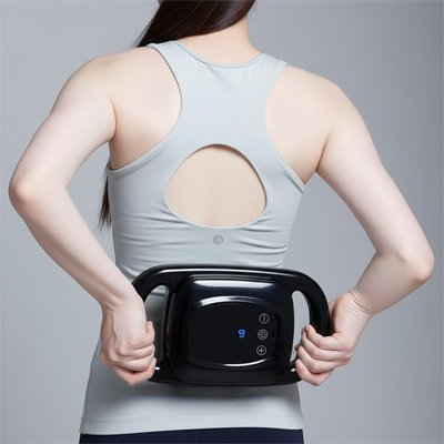 Une Femme massant son bas du dos avec un pistolet de massage 