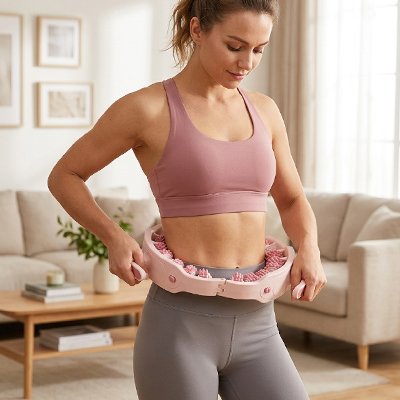 Une femme utilise  rouleau de massage autour de sa taille.