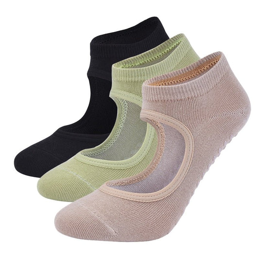Women High Quality Pilates Socks Anti-Slip Breathable Backless Yoga Socks Ankle Ladies Ballet Dance Sports Socks for Fitness Gym - SUGABSA